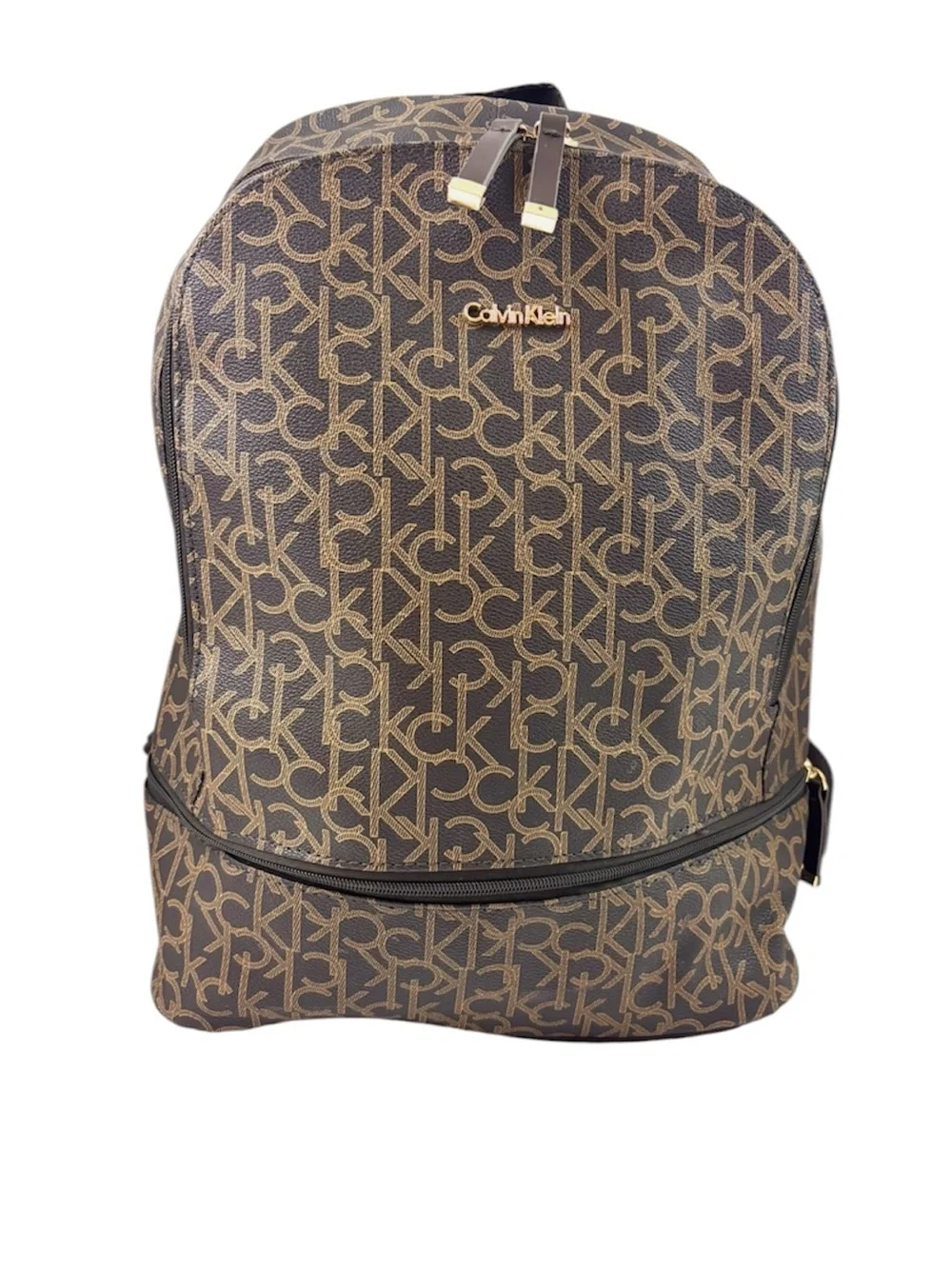 Calvin‎ Klein Elaine Signature Brown Monogram Key Item Flap Large Backpack